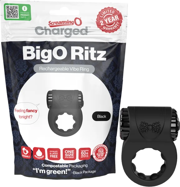 Screaming O BigO Ritz vibrating Ring 3-Speeds Plus Pulsation Rechargeable