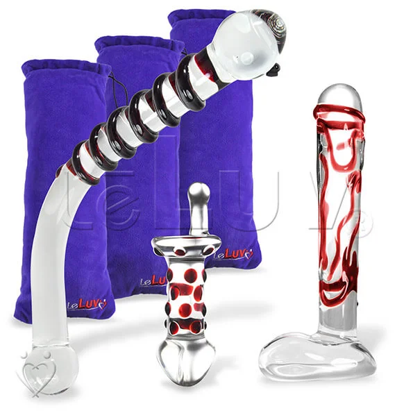 LeLuv Glass Red Passion 3 Piece Gift Set Dildos & Butt Plug