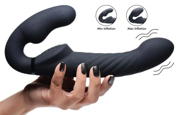 Ergo-fit Twist Inflatable Vibrating Silicone Strapless Strap-on - Black