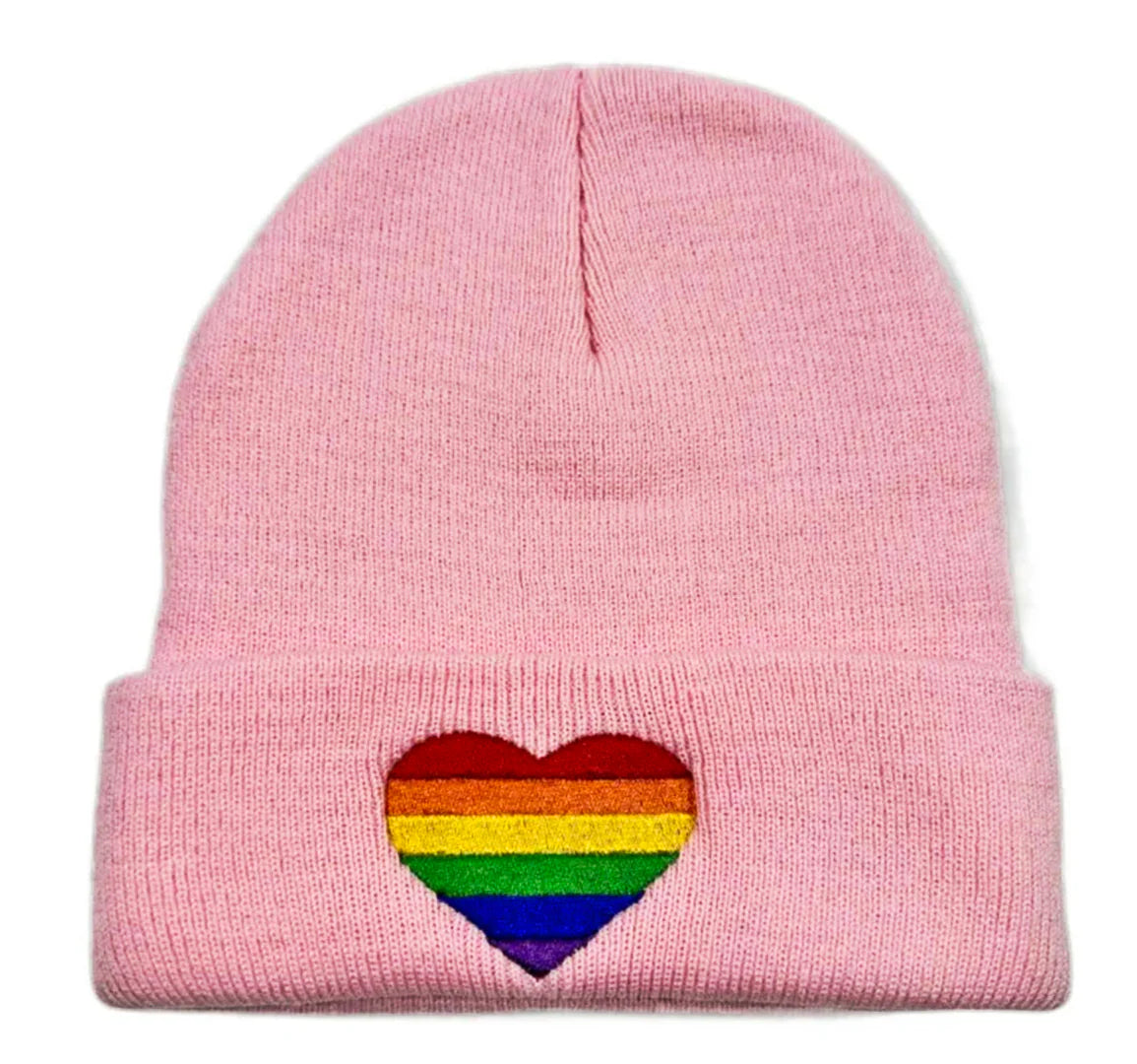 Rainbow Heart Beanie - Various Colors