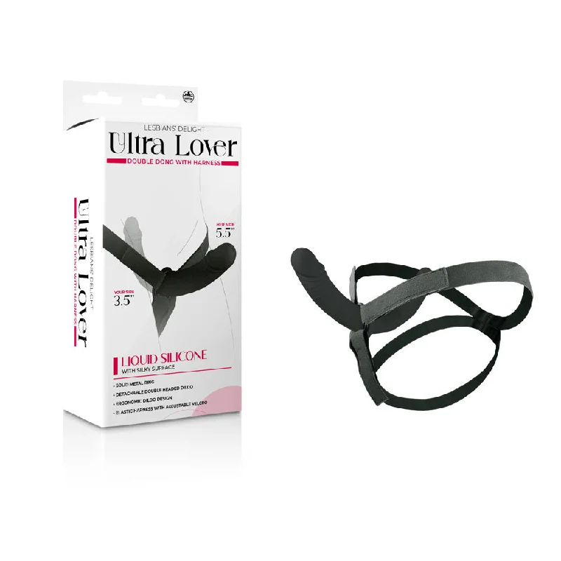 Ultra Lover - Black - Black 14 cm Strap-On with 9 cm Internal Dildo