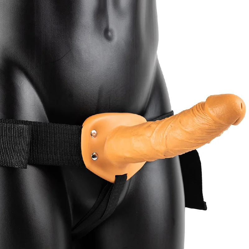 Real Rock Hollow Vibrating 8 Inch Strap-On in Tan