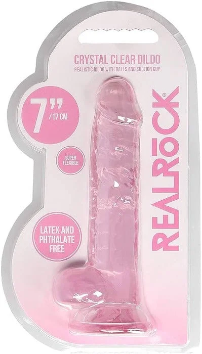 RealRock: Crystal Clear 7'' Dildo w/ Balls -Pink