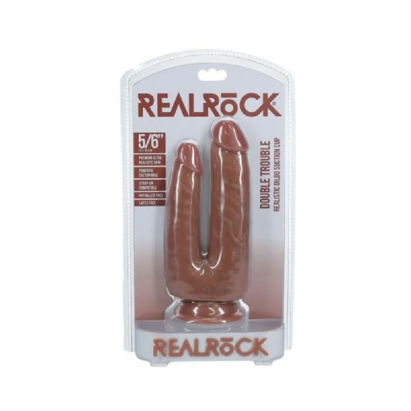 Realrock Double Trouble 5 In. / 6 In. Dildo Tan