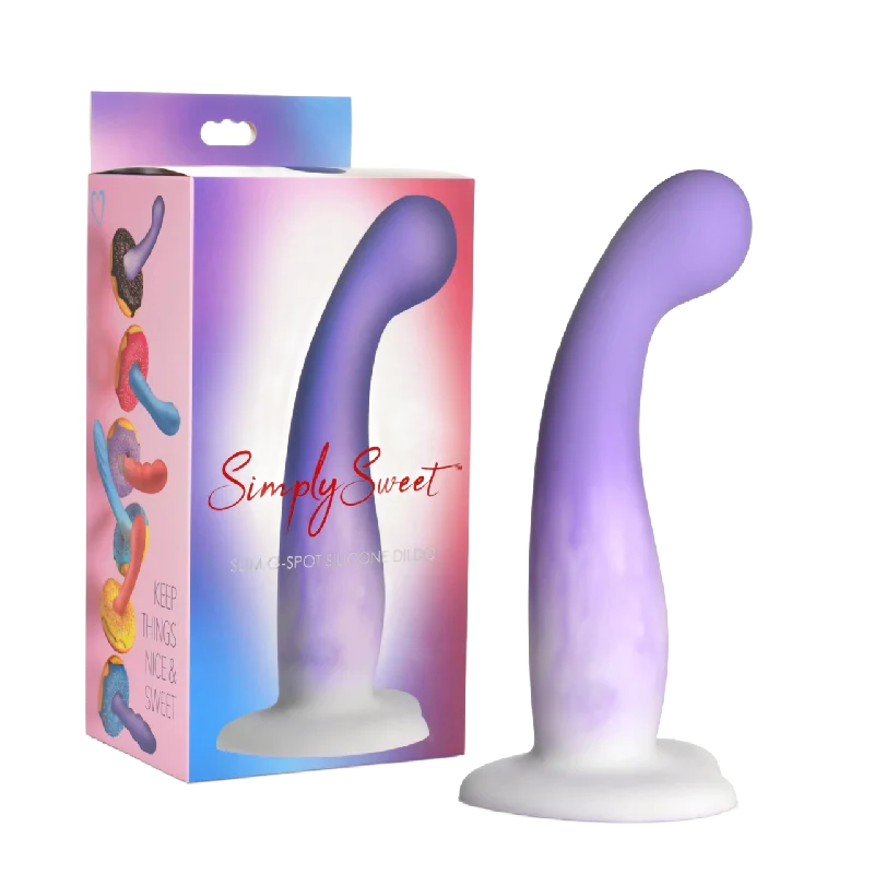 Simply Sweet Slim G-Spot Silicone Dildo - Purple/White