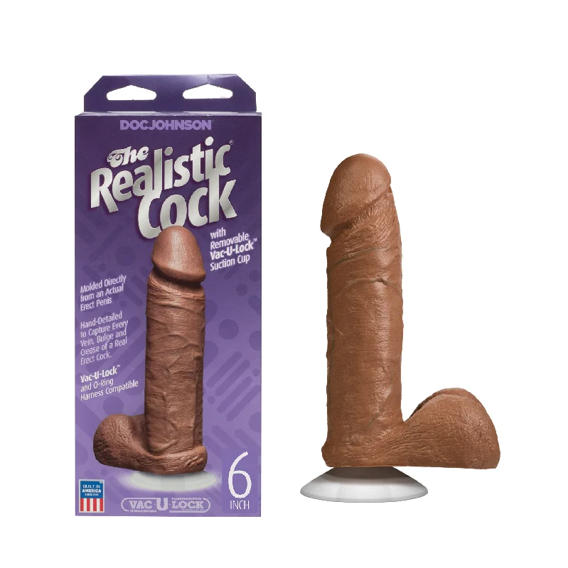 The Realistic Cock - With Removable Vac-U-Lock Suction Cup - 6 Inch - Caramel