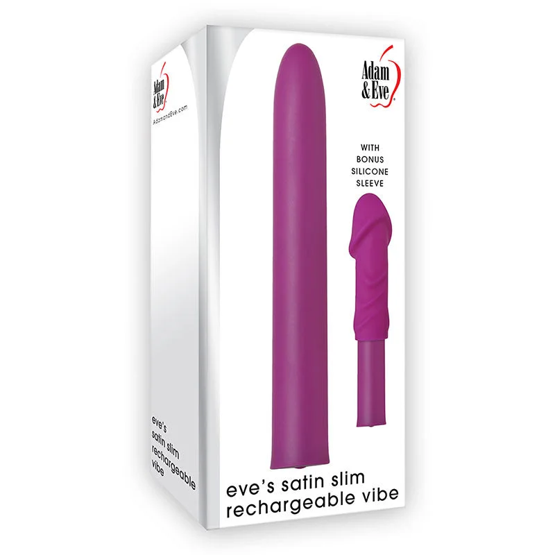 Adam & Eve Eve's Satin Slim Rechargeable Vibrator With Silicone Sleeve Purple