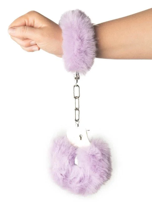 Poison Rose Fluffy Metal Hand Cuffs Lilac