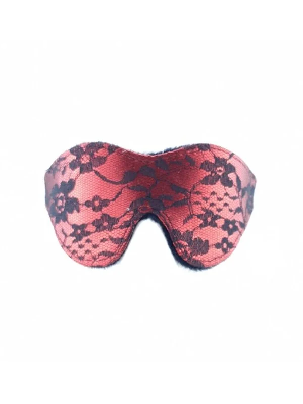 Luxe Outlet Fur Lined Lace Blindfold Red