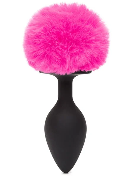 Happy Rabbit Bunny Tail Butt Plug - Large - Black & Hot Pink