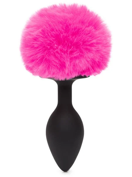 Happy Rabbit Bunny Tail Butt Plug - Medium - Black & Hot Pink