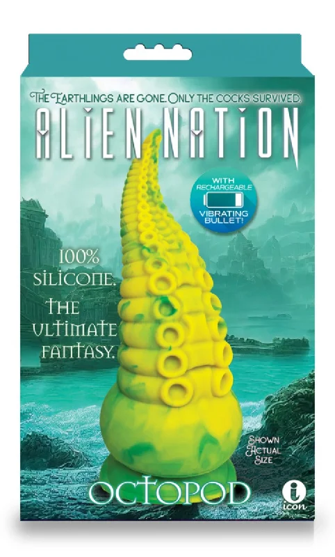 Icon Brands AlienNation Silicone Rechargeable Octopod Dildo - Yellow & Green