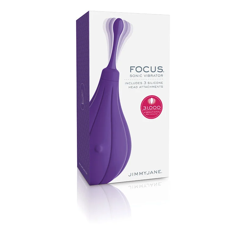 JimmyJane Focus Sonic Vibrator USB Rechargeable 3 Interchangeable Silicone Heads Splash-Proof