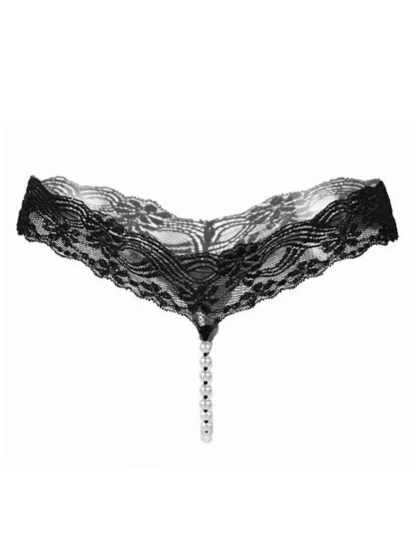 Lace and Pearls G-String Black