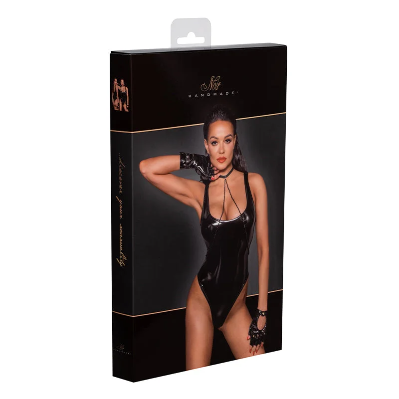 Noir Handmade PVC Bodysuit With High-Cut Bottom Hem S