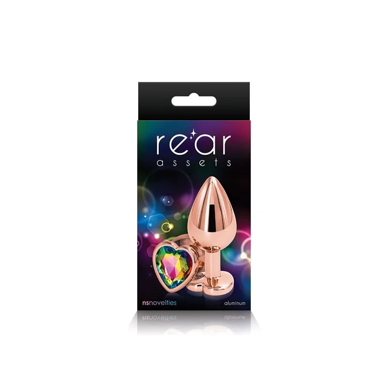 NS Novelties Rear Assets Rose Gold Heart Jewelled Butt Plug - Medium - Rainbow