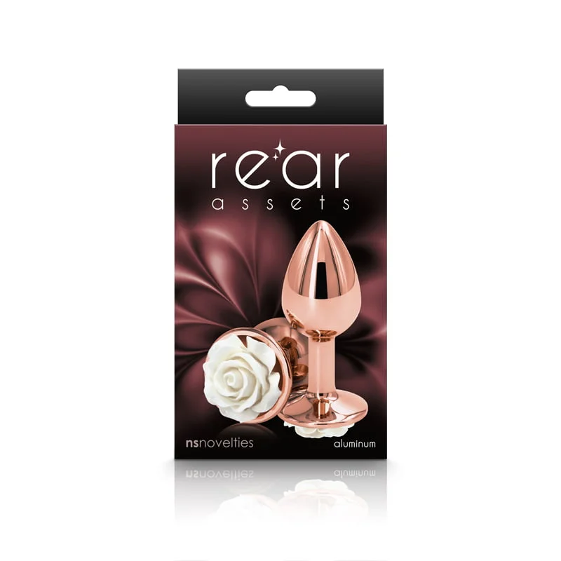 NS Novelties Rear Assets Rose Gold Rose Butt Plug - Small - White