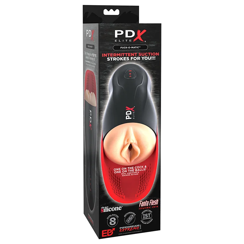 PDX Elite Fuck-O-Matic Rechargeable Vibrating Suction Stroker With Ball Cradle Beige