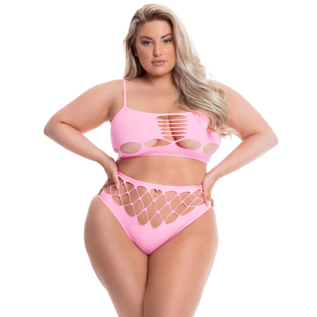 Pink Lipstick Neon Dreams Bra & High Waist Thong - Queen