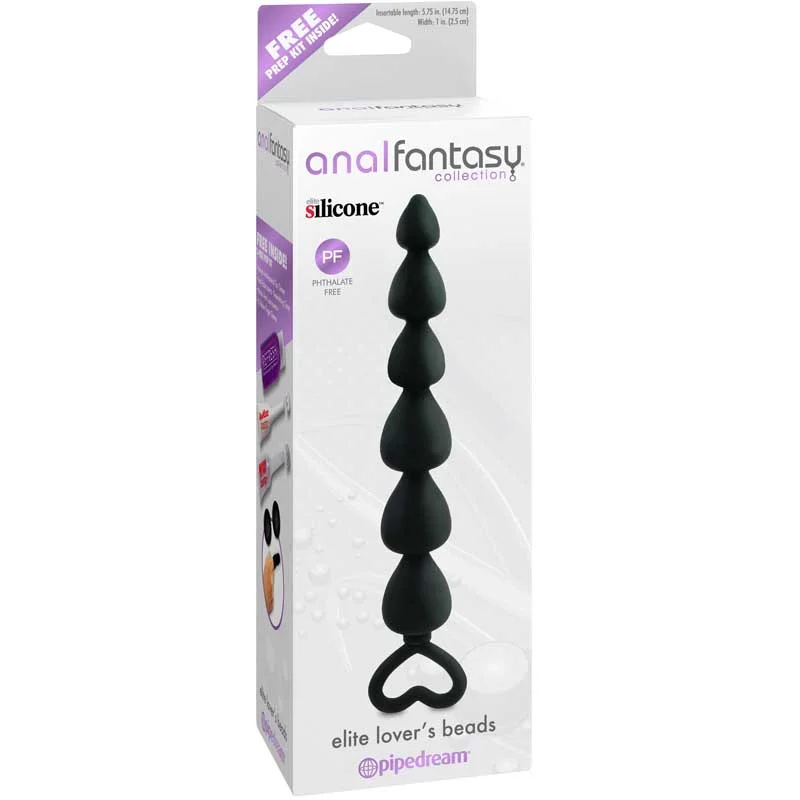 Pipedream Anal Fantasy Collection Silicone Elite Lover's Beads With Heart-Shaped Handle Black