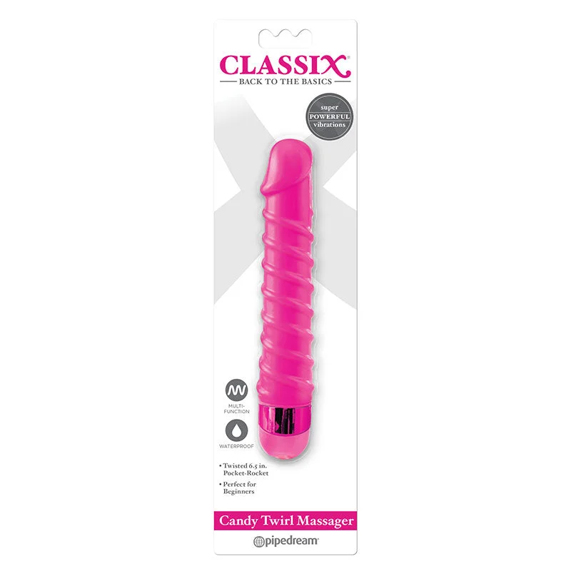 Pipedream Classix Candy Twirl Massager Semi-Realistic 6.5 in. Ribbed Vibrator Pink