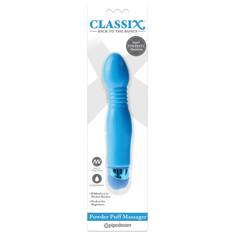 Pipedream Classix Powder Puff Massager 6.5 in. Ribbed Vibrator Blue