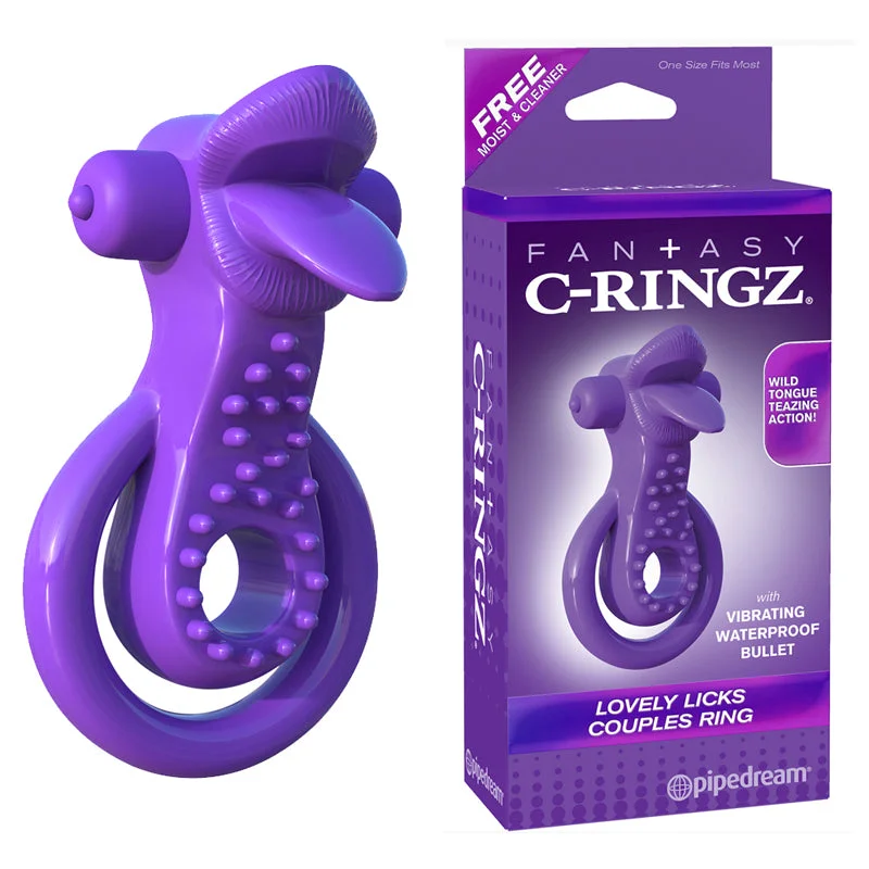 Pipedream Fantasy C-Ringz Vibrating Lovely Licks Couples Ring With Flicking Tongue Purple