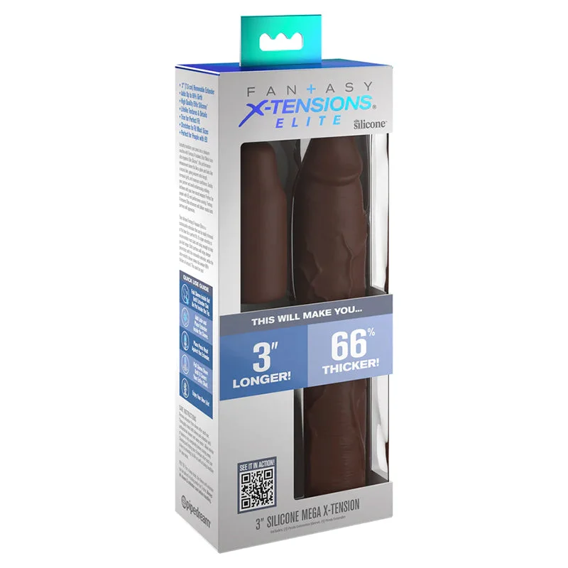 Pipedream Fantasy X-tensions Elite 9 in. Silicone Mega Extension Sleeve with 3 in. Extender Brown