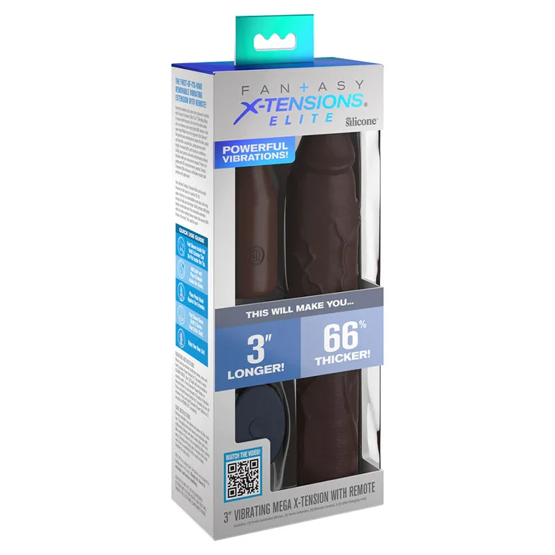 Pipedream Fantasy X-tensions Elite 9 in. Silicone Mega Extension Sleeve with Rechargeable Remote-Controlled 3 in. Vibrating Extender Brown