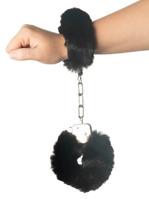 Poison Rose Fluffy Metal Hand Cuffs Black