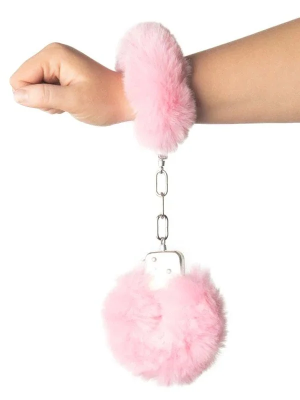 Poison Rose Fluffy Metal Hand Cuffs Pink