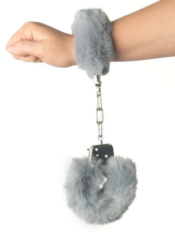 Poison Rose Fluffy Metal Hand Cuffs Silver Fox