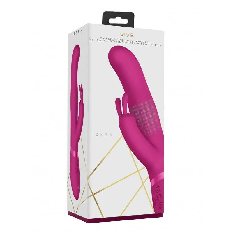 VIVE IZARA Rechargeable Rotating Bead Silicone Rabbit Vibrator Pink